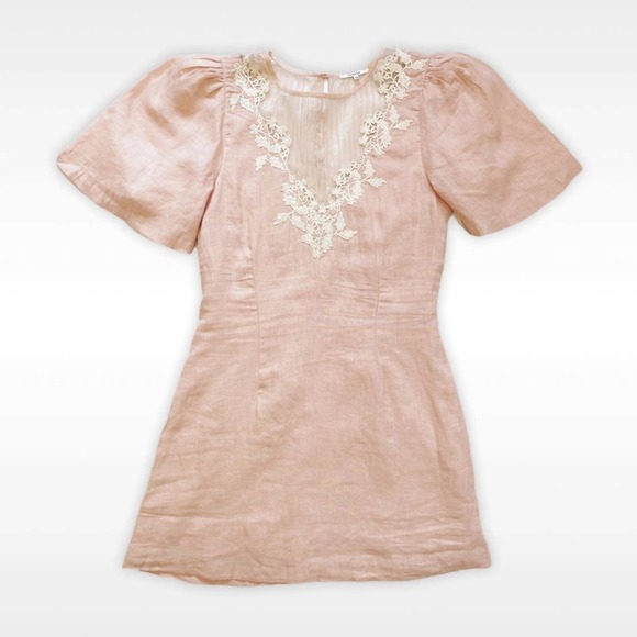 Tularosa Women's Revolve Levy Mini Linen Embroidered Natural Dress Small New - Picture 3 of 10